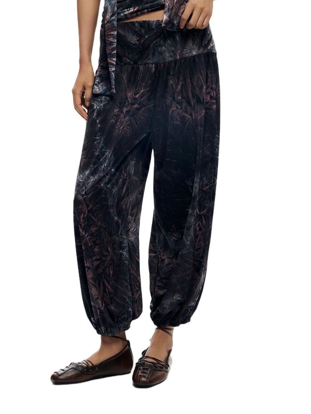 Desigual Wide-Leg Tie-Dye Elastic Hem Pants in Black and Brown